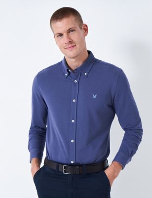 Crew Clothing Mens Slim Fit Pure Cotton Jersey Oxford Shirt - Indigo, Indigo