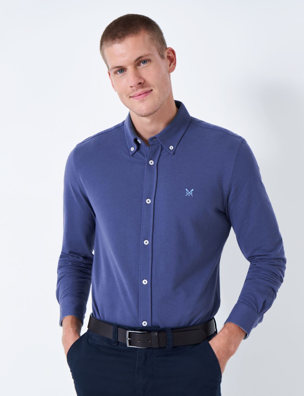 Slim Fit Pure Cotton Jersey Oxford Shirt image 1