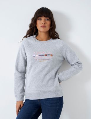 Crew Clothing Womens Cotton Rich Embroidered Logo Sweatshirt - 12 - Grey Marl, Grey Marl