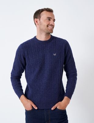 Crew Clothing Mens Lambswool Rich Cable Crew Neck Jumper - XXL - Navy, Navy,Beige
