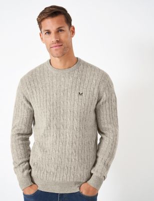 Crew Clothing Mens Lambswool Rich Cable Crew Neck Jumper - Beige, Beige