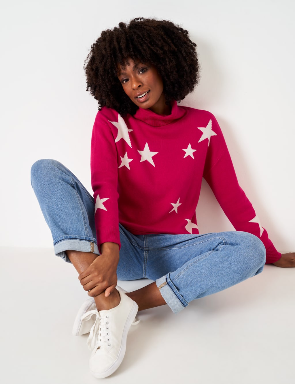 Cotton Rich Star Roll Neck Longline Jumper