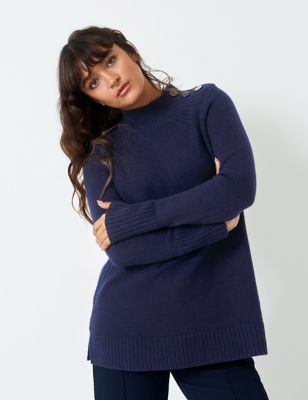 Crew Clothing Womens Lambswool Rich Button Detail Jumper - 10 - Navy Mix, Navy Mix,Camel Mix