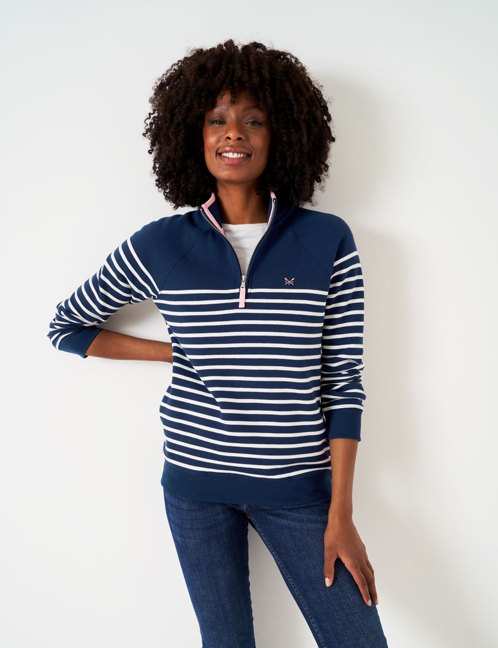Cotton Rich Striped Half Zip Sweatshirt image 1