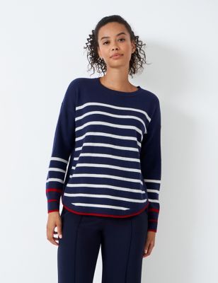 Crew Clothing Womens Merino Wool Rich Striped Jumper - 10 - Navy Mix, Navy Mix