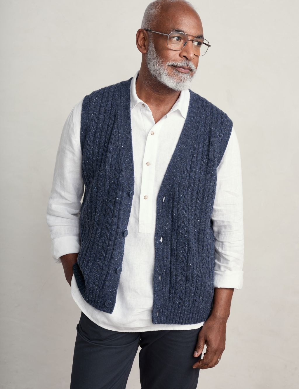 Merino Wool Rich Cable V-Neck Knitted Vest image 3