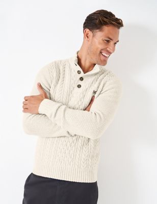 Crew Clothing Mens Wool Rich Cable High Neck Jumper - XL - Oatmeal, Oatmeal