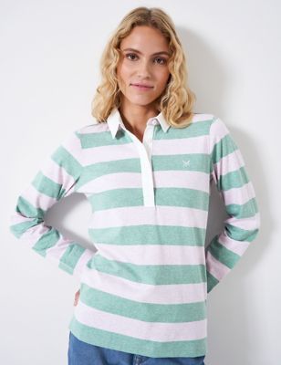 Crew Clothing Womens Pure Cotton Striped Top - 8 - Green Mix, Green Mix