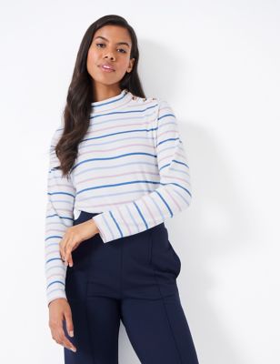 Crew Clothing Womens Pure Cotton Striped Top - 10 - Blue Mix, Blue Mix