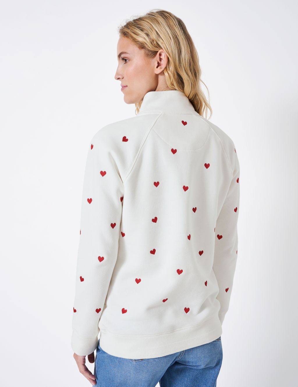Cotton Rich Heart Embroidery Half Zip Sweatshirt image 4