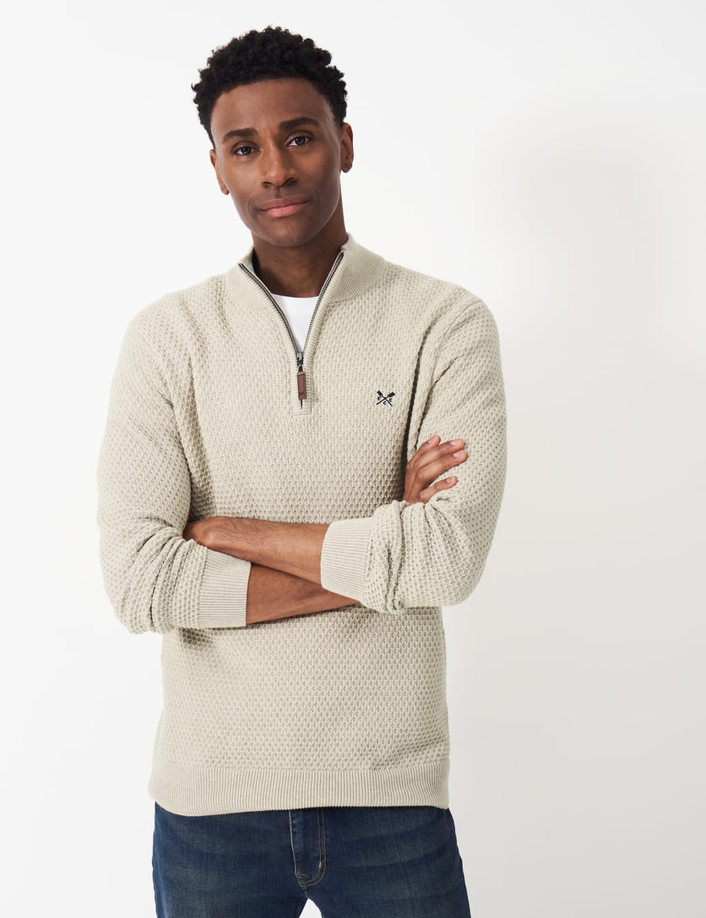 Pure Cotton Textured Half Zip Jumper image 1