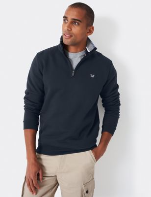 Crew Clothing Mens Cotton Rich Half Zip Sweatshirt - XL - Dark Navy, Dark Navy,Grey Marl