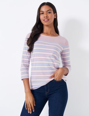 Crew Clothing Women's Pure Cotton Striped Top - 16 - Pink Mix, Pink Mix,White Mix