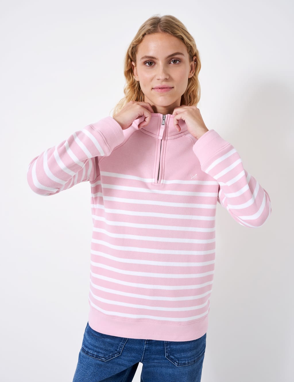 Cotton Rich Striped Half Zip Sweatshirt