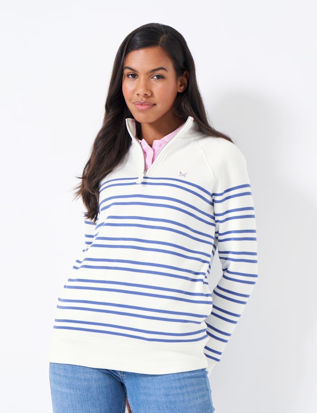 Cotton Rich Striped Half Zip Sweatshirt