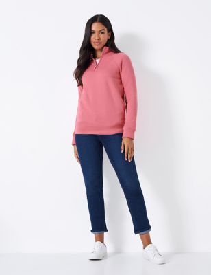 Crew Clothing Women's Cotton Rich Funnel Neck Half Zip Sweatshirt - 6 - Soft Pink, Soft Pink