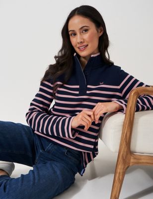 Crew Clothing Women's Cotton Rich Striped Funnel Neck Sweatshirt - 6 - Navy Mix, Navy Mix