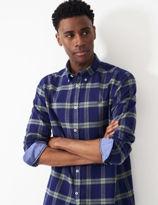 Crew Clothing Mens Pure Cotton Check Flannel Shirt - XL - Navy Mix, Navy Mix