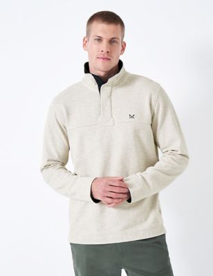 Crew Clothing Mens Pure Cotton Half Zip Sweatshirt - XXXL - Natural, Natural,Aqua Mix