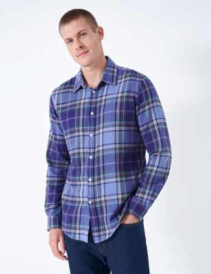 Crew Clothing Men's Organic Cotton Check Flannel Shirt - Navy Mix, Navy Mix