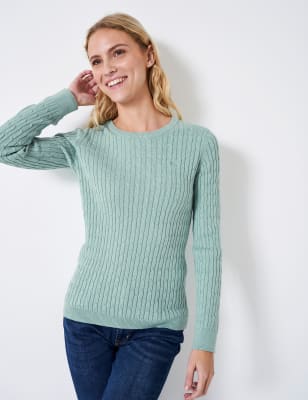 Cotton Rich Cable Knit Crew Neck Jumper | Crew Clothing | M&S