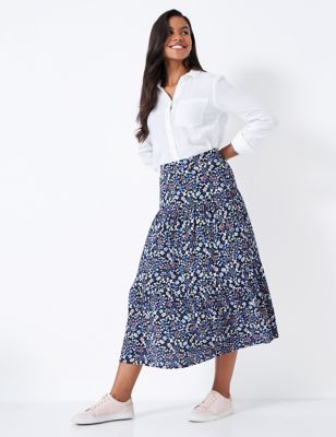 Crew Clothing Women's Floral Midi Tiered Skirt - 8 - Navy Mix, Navy Mix
