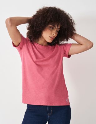 Crew Clothing Womens Pure Cotton Slub Crew Neck T-Shirt - 12 - Pink, Pink,Light Blue,Emerald,Bright 