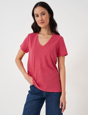 Crew Clothing Women's Pure Cotton V-Neck T-Shirt - 10 - Pink, Pink,Light Purple,Jade,Lemon