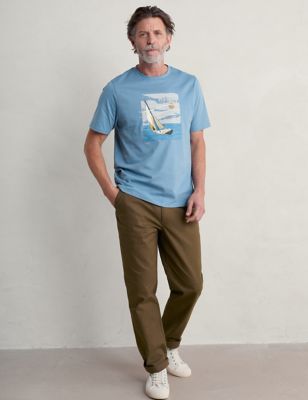 Seasalt Cornwall Mens Pure Cotton Boat Print T-Shirt - XXXL - Blue Mix, Blue Mix