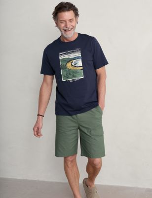 Seasalt Cornwall Mens Pure Cotton Printed T-Shirt - L - Navy Mix, Navy Mix