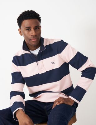 Crew Clothing Mens Cotton Rich Striped Sweatshirt - XXL - Light Pink Mix, Light Pink Mix