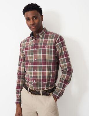 Crew Clothing Men's Pure Cotton Check Oxford Shirt - XXL - Burgundy Mix, Burgundy Mix