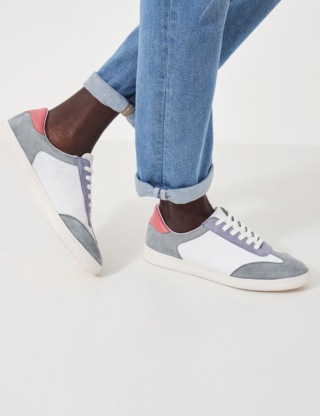 Leather Colour Block Lace Up Trainers