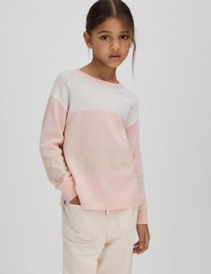 Reiss Girl's Wool Blend Striped Jumper (4-14 Yrs) - 5-6 Y - Pink, Pink