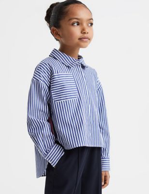 Reiss Girl's Pure Cotton Striped Shirt (4-14 Yrs) - 5-6 Y - Blue, Blue