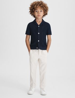 Reiss Boy's Pure Cotton Knitted Shirt (3-14 Yrs) - 11-12 - Dark Blue, Dark Blue