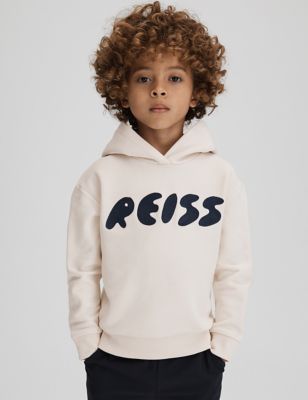 Reiss Boys Pure Cotton Embroidered Hoodie (4-13 Yrs) - 9-10Y - Cream, Cream