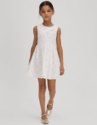 Reiss Girl's Pure Cotton Broderie Dress (4-14 Yrs) - 12-13 - White, White