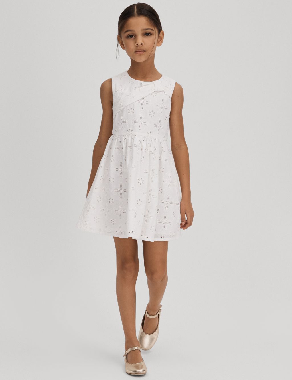 Pure Cotton Broderie Dress (4-14 Yrs)