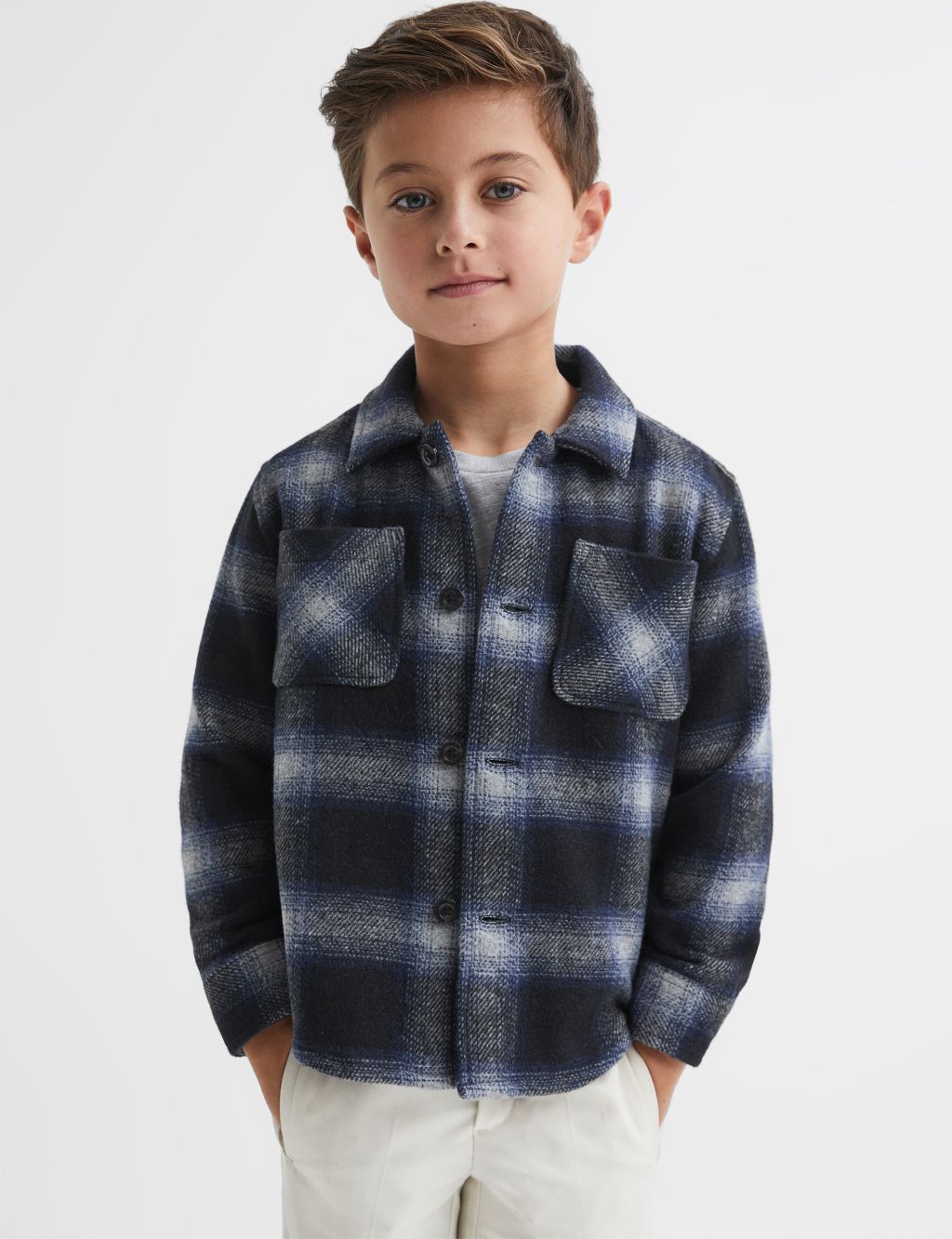 Checked Shacket with Wool (3-14 Yrs)