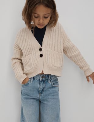 Reiss Girl's Cotton Rich Ribbed Cardigan (4-14 Yrs) - 5-6 Y - White, White