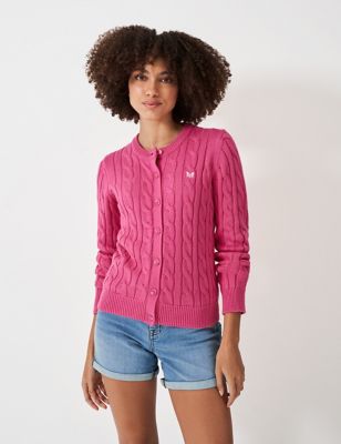 Crew Clothing Women's Pure Cotton Cable Knit Cardigan - 10 - Bright Pink, Bright Pink