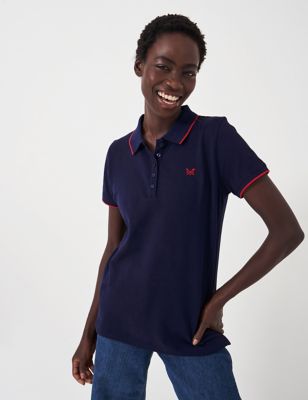 Crew Clothing Womens Pure Cotton Polo Top - 14 - Navy, Navy,Pink,Blue,Blush