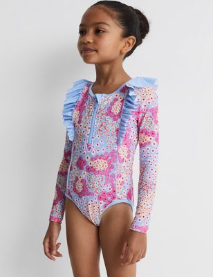 Reiss Girl's Floral Frill Long Sleeve Swimsuit (4-13 Yrs) - 8-9 Y - Multi, Multi