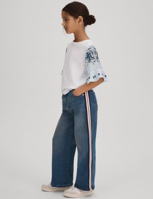 Reiss Girl's Cotton Rich Side Stripe Jeans (4-14 Yrs) - 9-10Y - Blue, Blue