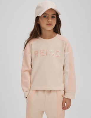 Reiss Girls Cotton Rich Sequin Sweatshirt (4-14 Yrs) - 8-9 Y - Pink, Pink