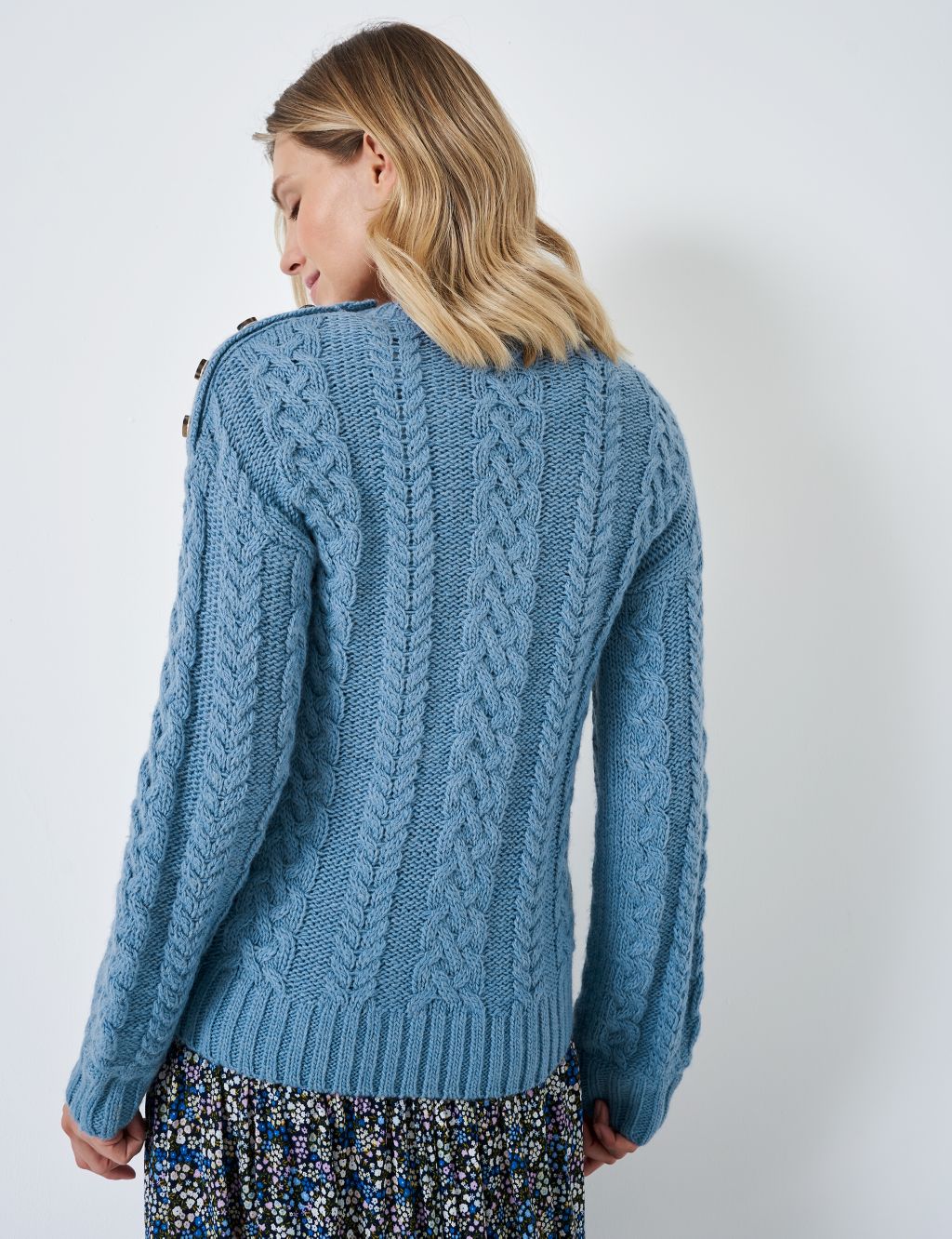Cable Knit Crew Neck Jumper with Wool image 3