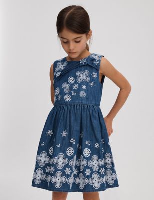 Reiss Girl's Denim Embroidered Dress (4-14 Yrs) - 11-12 - Blue, Blue