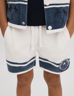 Reiss Boy's Striped Embroidered Badge Shorts (3-14 Yrs) - 11-12 - White Mix, White Mix