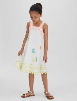 Reiss Girl's Cotton Rich Embroidered Dress (4-14 Yrs) - 9-10Y - White, White